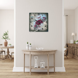 Victorian Rose Ephemera Square Wall Clock