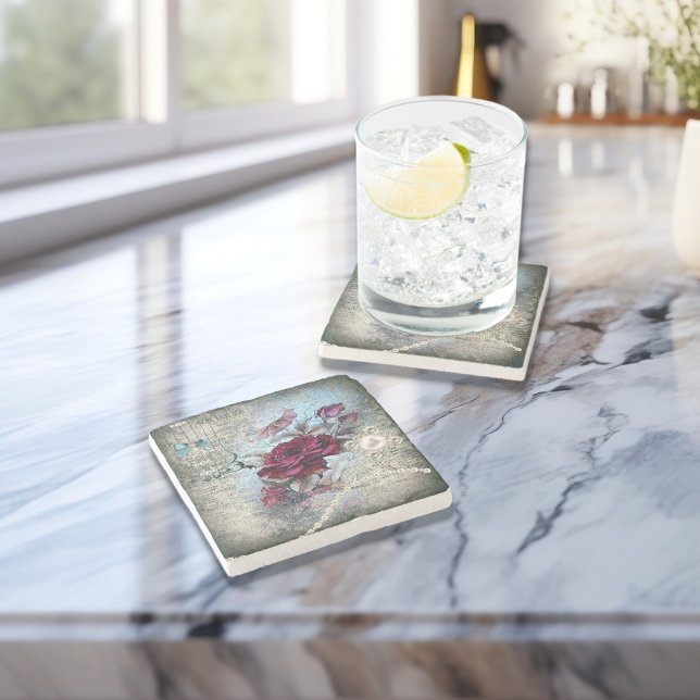 Victorian Rose Ephemera  Stone Coaster (Creator Uploaded)