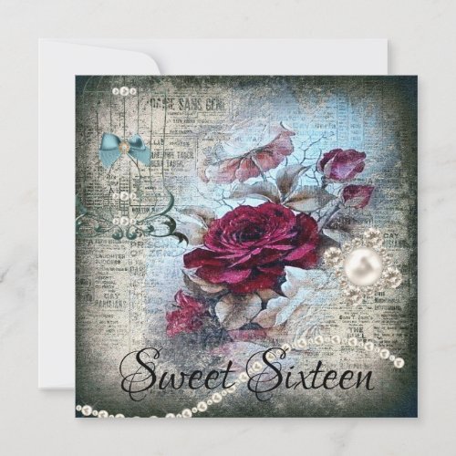 Victorian Rose Ephemera Sweet Sixteen  Invitation