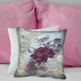 Victorian Rose Ephemera Throw Pillow