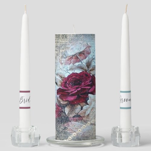 Victorian Rose Ephemera Unity Candle Set