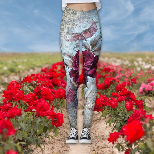 Victorian Rose Ephemera Vintage Chic Leggings