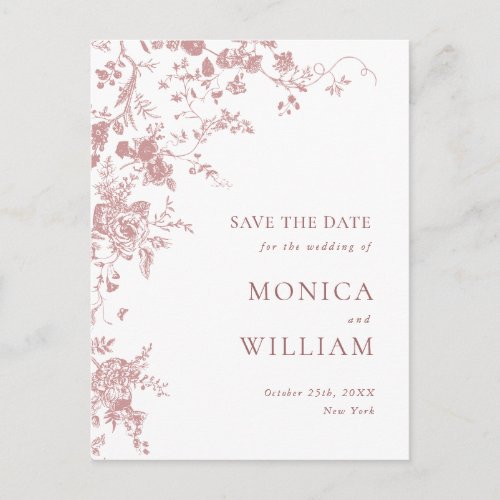 Victorian Rose French Garden Wedding Save the Date Postcard