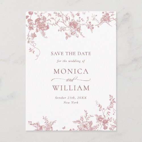 Victorian Rose French Garden Wedding Save the Date Postcard