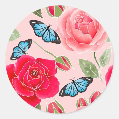 Victorian rose garden classic round sticker