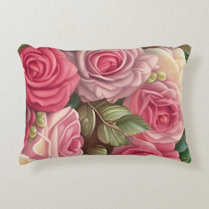 Victorian Rose Garden - Pastel Pink Blooms Accent Pillow