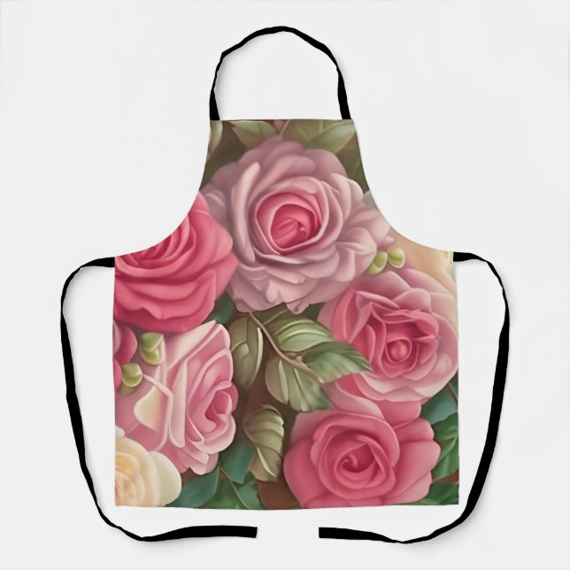 Victorian Rose Garden - Pastel Pink Blooms Apron (Front)