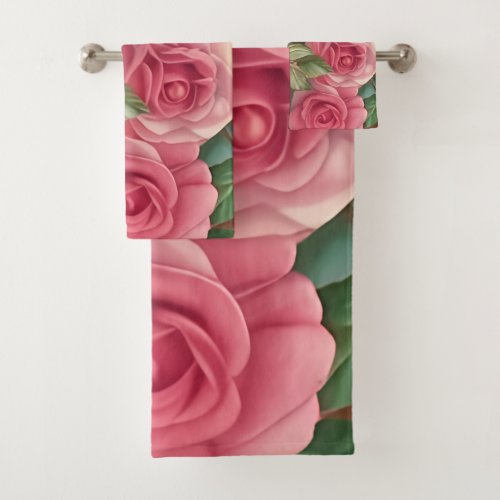 Victorian Rose Garden _ Pastel Pink Blooms Bath Towel Set