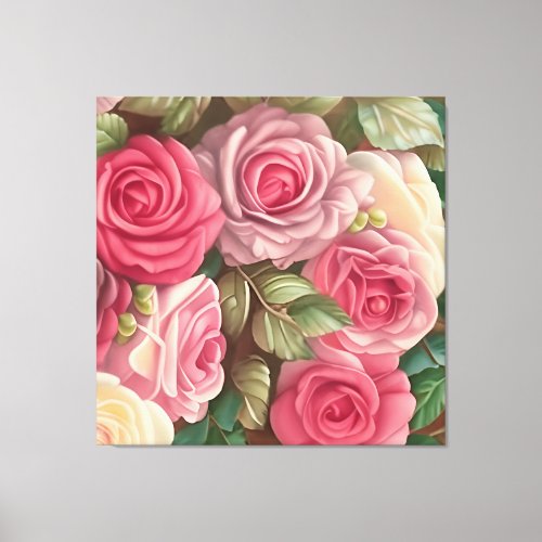 Victorian Rose Garden _ Pastel Pink Blooms Canvas Print