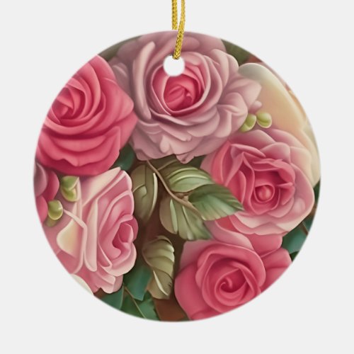 Victorian Rose Garden _ Pastel Pink Blooms Ceramic Ornament