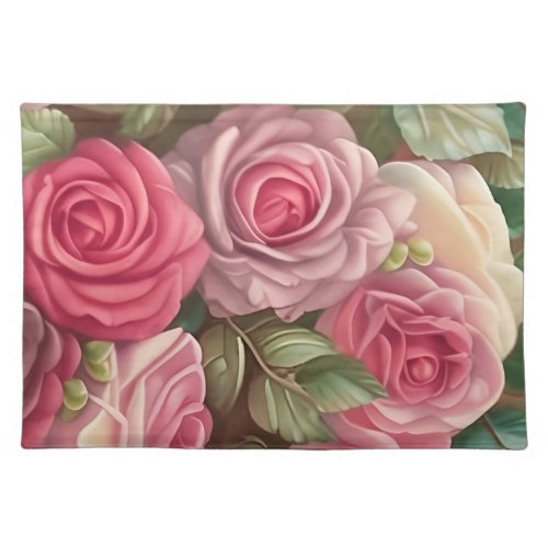 Victorian Rose Garden _ Pastel Pink Blooms Cloth Placemat