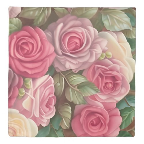 Victorian Rose Garden _ Pastel Pink Blooms Duvet Cover