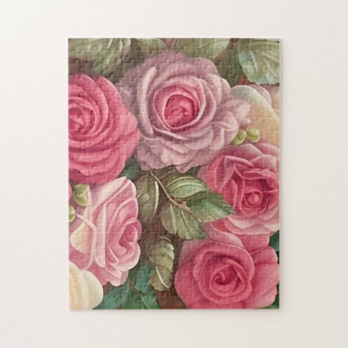 Victorian Rose Garden _ Pastel Pink Blooms Jigsaw Puzzle