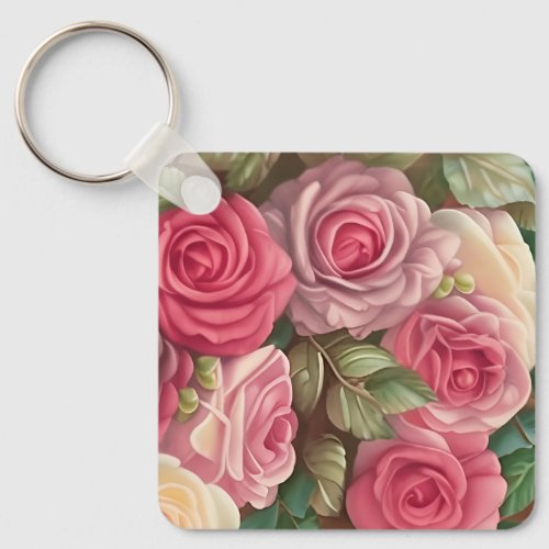 Victorian Rose Garden _ Pastel Pink Blooms Keychain