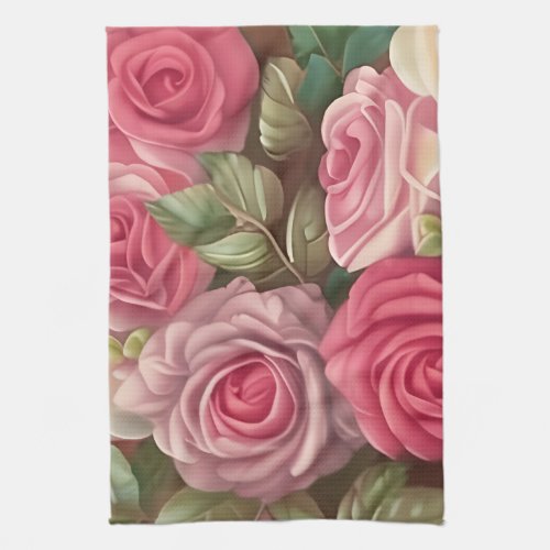 Victorian Rose Garden _ Pastel Pink Blooms Kitchen Towel