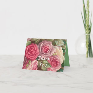 Victorian Rose Garden - Pastel Pink Blooms Letterpress Thank You Card