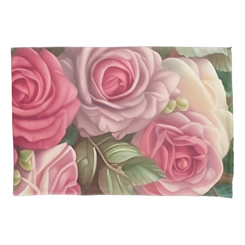 Victorian Rose Garden _ Pastel Pink Blooms Pillow Case