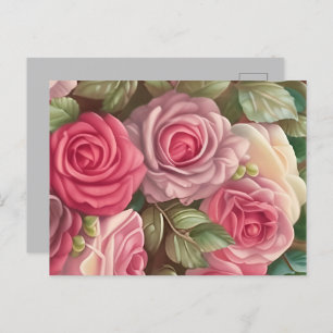Victorian Rose Garden - Pastel Pink Blooms Postcard