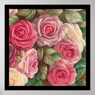 Victorian Rose Garden - Pastel Pink Blooms Poster