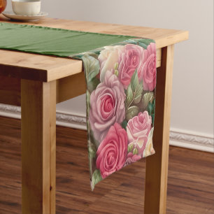 Victorian Rose Garden - Pastel Pink Blooms Short Table Runner