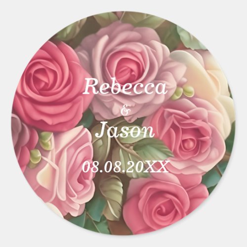 Victorian Rose Garden _ Wedding Bouquet Classic Round Sticker