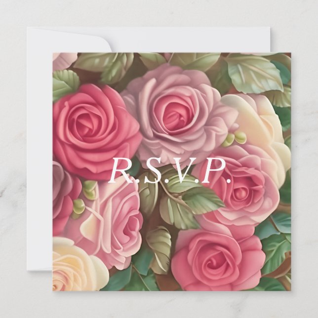 Victorian Rose Garden - Wedding Bouquet Invitation (Front)
