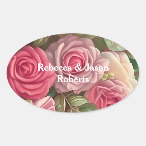 Victorian Rose Garden _ Wedding Bouquet Oval Sticker