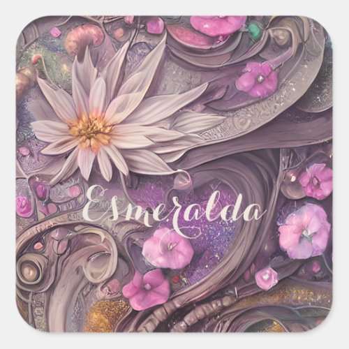 Victorian Rose Gold Daisy  Pansies Floral  Square Sticker