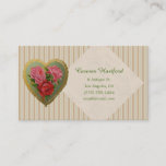 Victorian Rose Heart And Striped Linen Business Card at Zazzle