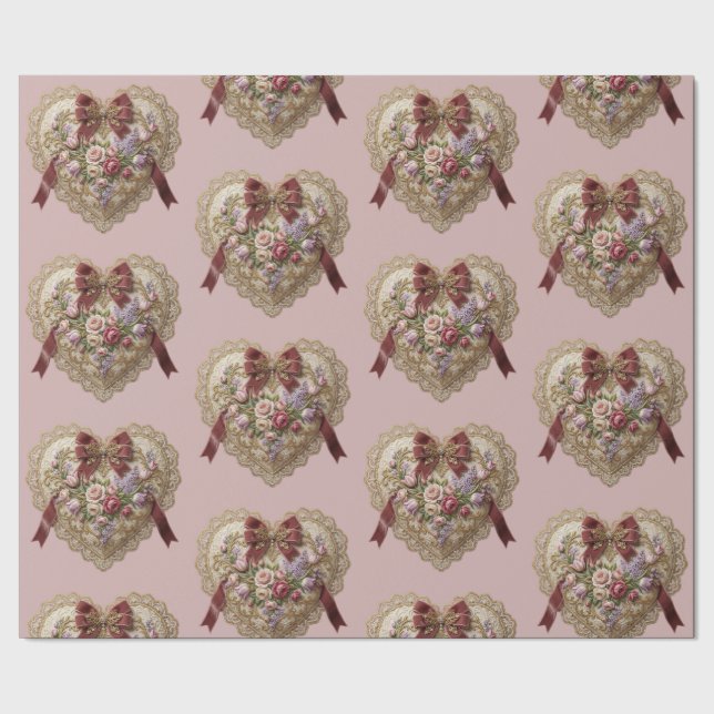 Victorian Rose Lace Heart Wrapping Paper (Seam)