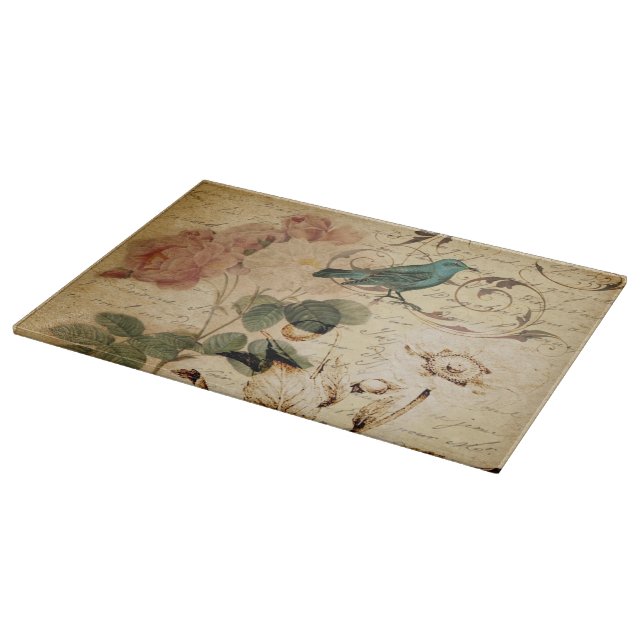 Victorian Rose Paris Scripts french bird botanical Cutting Board (Corner)
