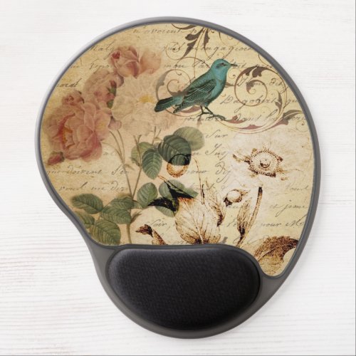 Victorian Rose Paris Scripts french bird botanical Gel Mouse Pad