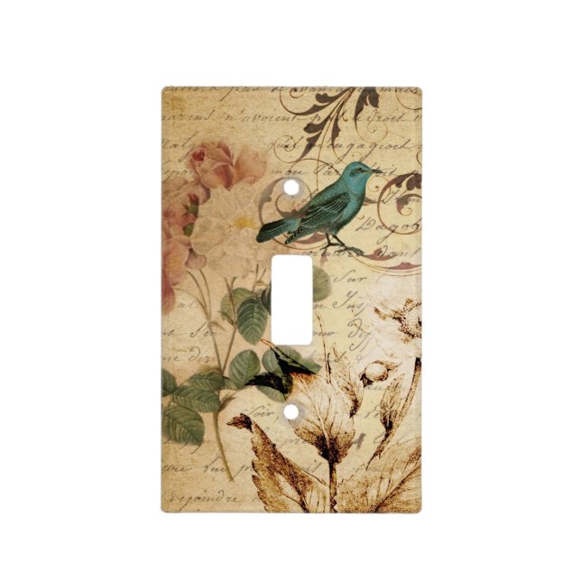 Victorian Rose Paris Scripts french bird botanical Light Switch Cover (Front)