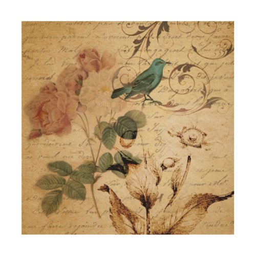 Victorian Rose Paris Scripts french bird botanical Wood Wall Decor
