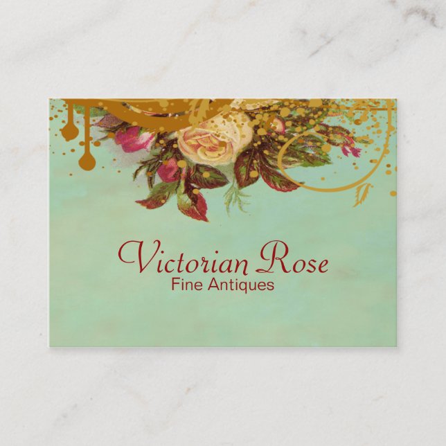 Victorian Rose Swirls & Splatter Business Cards (Front)