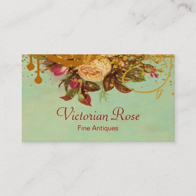 Victorian Rose Swirls & Splatter Standard Biz Card (Front)