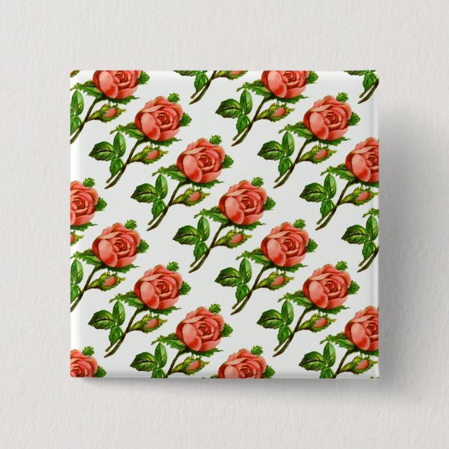 Victorian Rose Tea Party Theme Floral Flowers Button (Front)