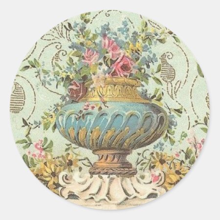 Victorian Rose Vase Classic Round Sticker