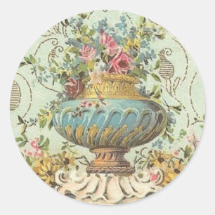 Victorian Rose Vase Classic Round Sticker