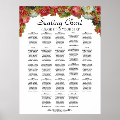 Victorian Roses 23 Table Wedding Seating Chart