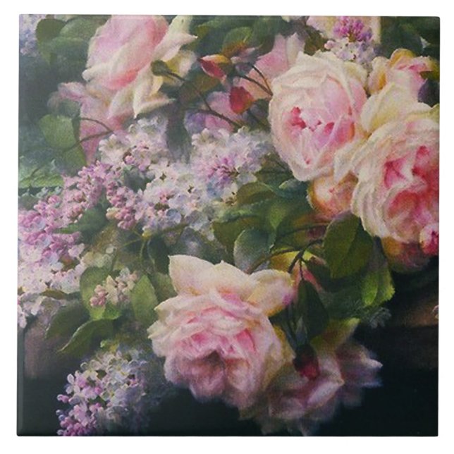 Victorian Roses and Lilacs Ceramic Tile (Front)