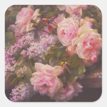Victorian Roses And Lilacs Square Sticker by LeAnnS123 at Zazzle
