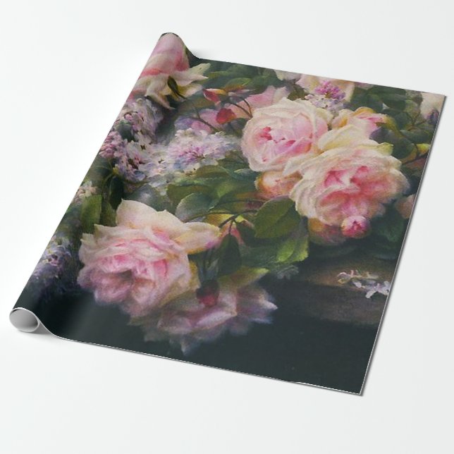 Victorian Roses and Lilacs Wrapping Paper (Unrolled)