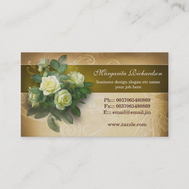 victorian roses brown business cards (Front)