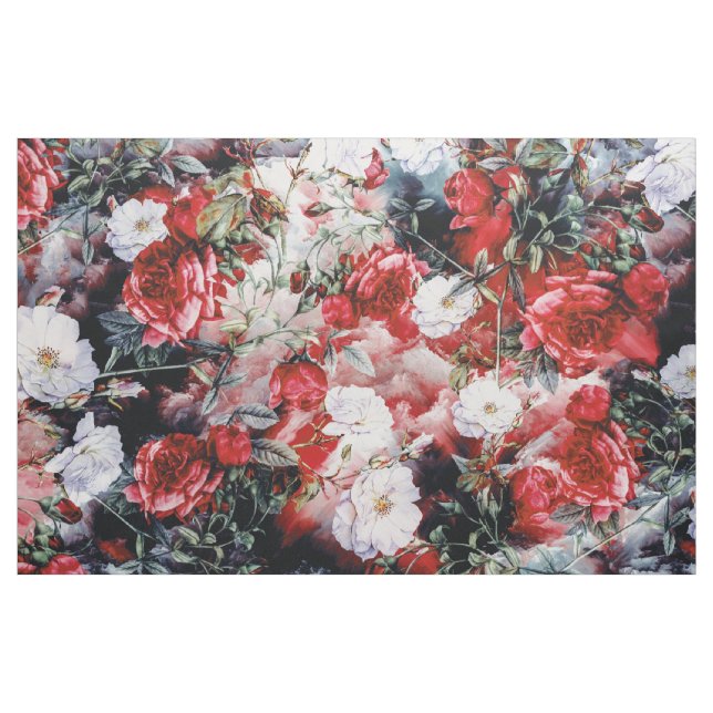 Victorian Roses Floral red white black fabric (Yard)