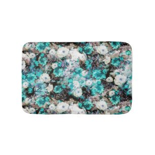 Victorian Roses Floral turquoise teal white black Bath Mat