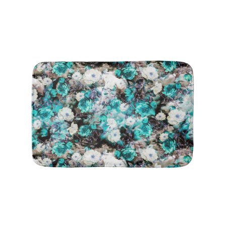 Victorian Roses Floral Turquoise Teal White Black Bath Mat