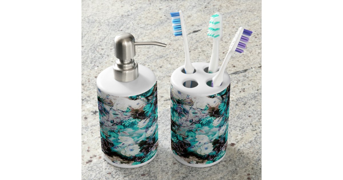 Victorian Roses Fl Turquoise Teal White Black Bathroom Set Zazzle Com - Teal Bathroom Accessories Victorian Roses Fl Turquoise Teal White Black Bathroom Set Zazzle Com - Teal Bathroom Accessories