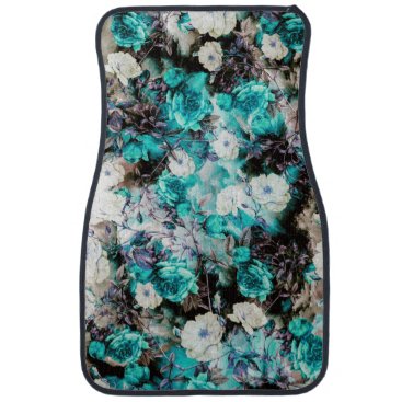 Victorian Roses Floral turquoise teal white black Car Floor Mat