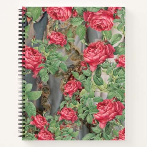 Victorian Roses Green Leaves on Grey Notebook